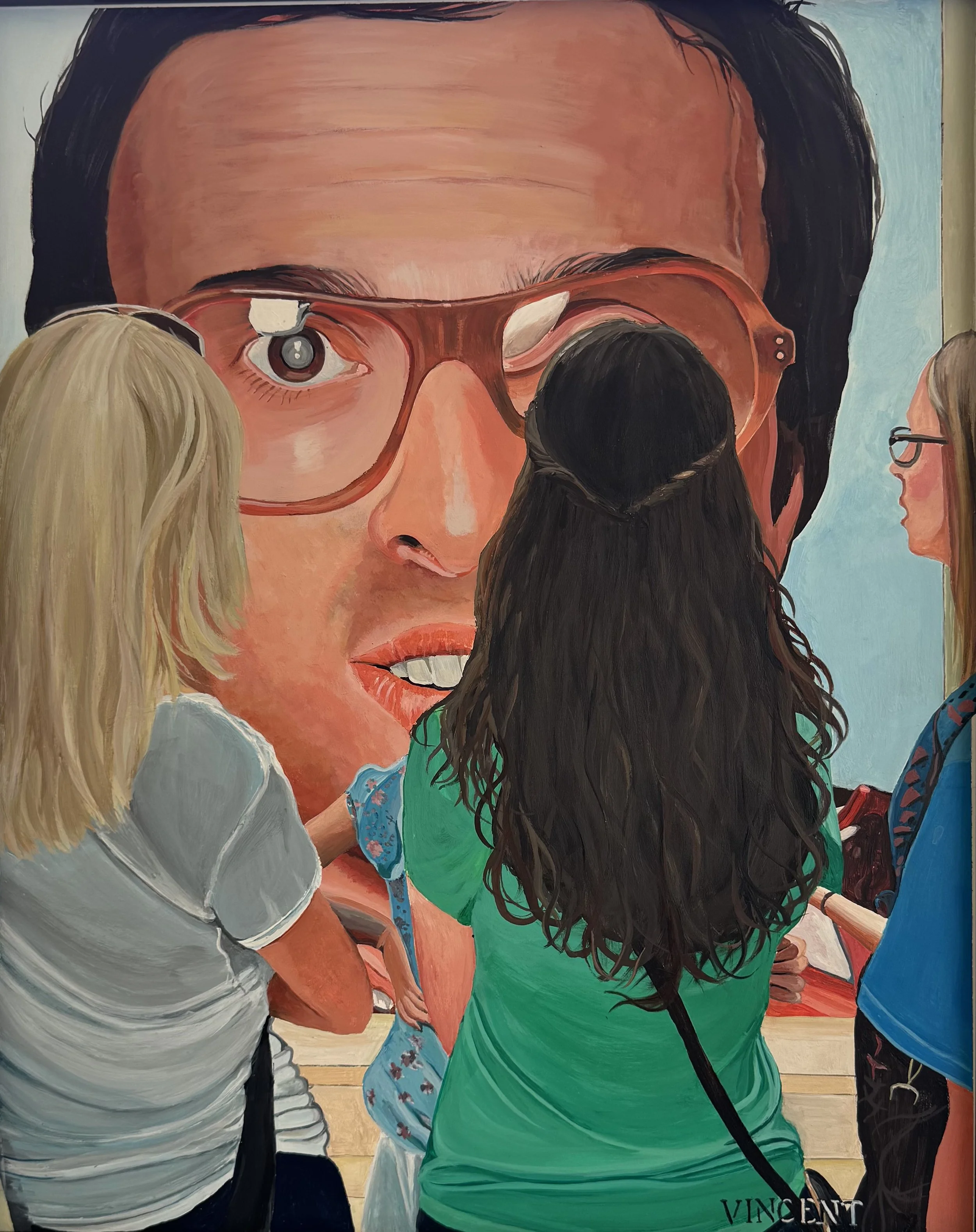 This painting is actually a painting of a painting (Chuck Close's portrait of 'Mark'). I was pleasantly surprised when I saw this painting on the wall of a museum in Toronto and I was amazed at how people, especially the women, were drawn to it. The 