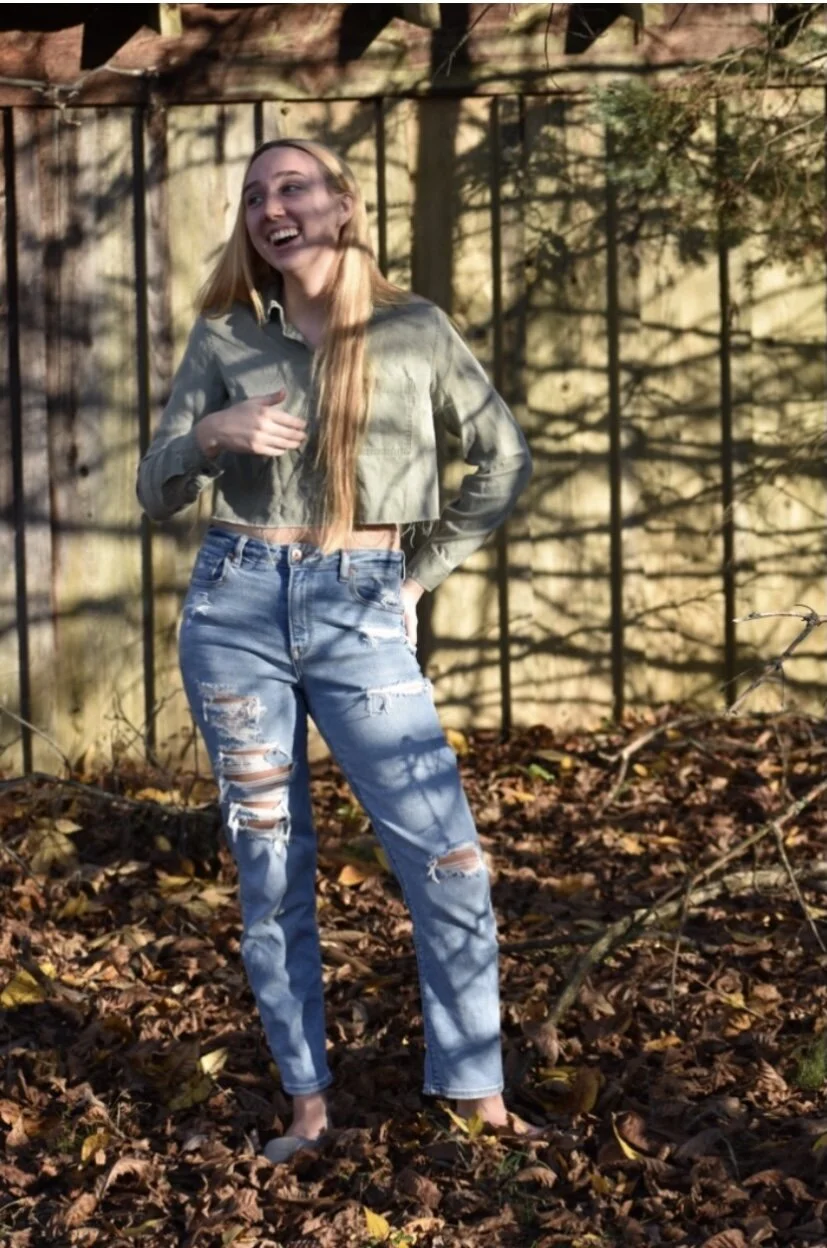 This photo was taken in WNY in the fall of 2020. It was my intention to capture the model's natural stance in a candid pose with the beauty of the fall and the shadows created by the sun in the background. Photos are priced according to size.