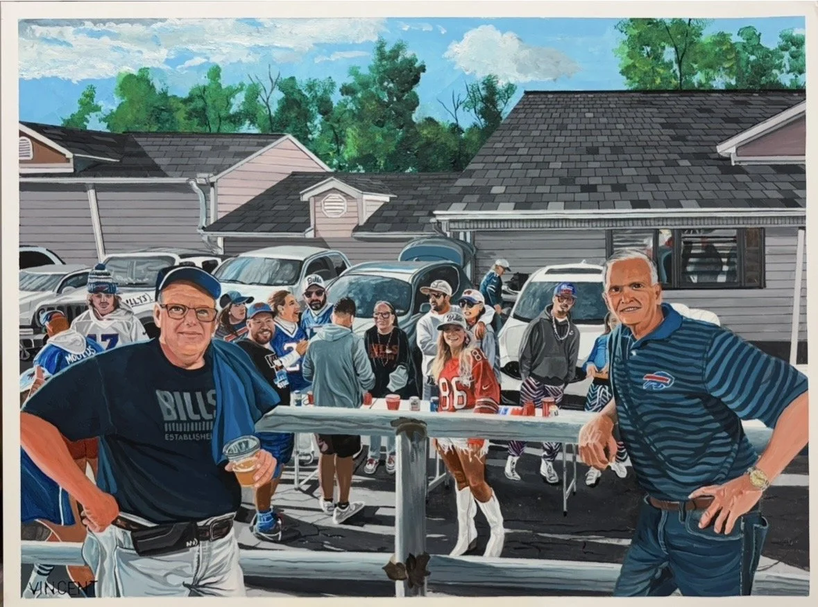  While walking to HIGHMARK stadium during the beginning of the 2025-26 NFL season, I couldn't help but notice these fans tailgating.  I took their picture, especially because the young lady in the middle was really all decked out for the game! I deci