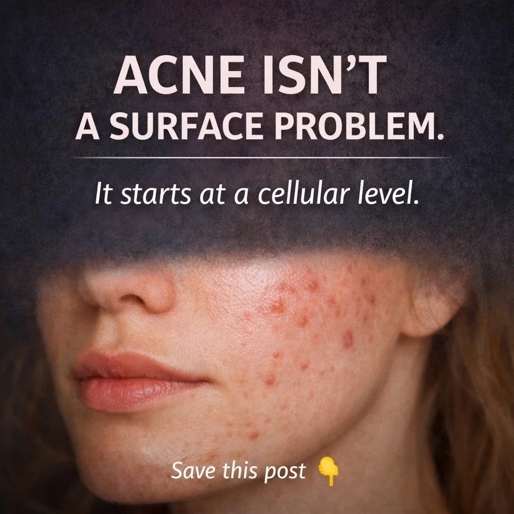 Acne isn&rsquo;t just a surface issue.
It starts deeper within the skin.

It develops when four key changes occur:

&bull; Excess oil production
&bull; Abnormal keratinisation (dead skin cells not shedding properly)
&bull; Bacterial imbalance
&bull; 
