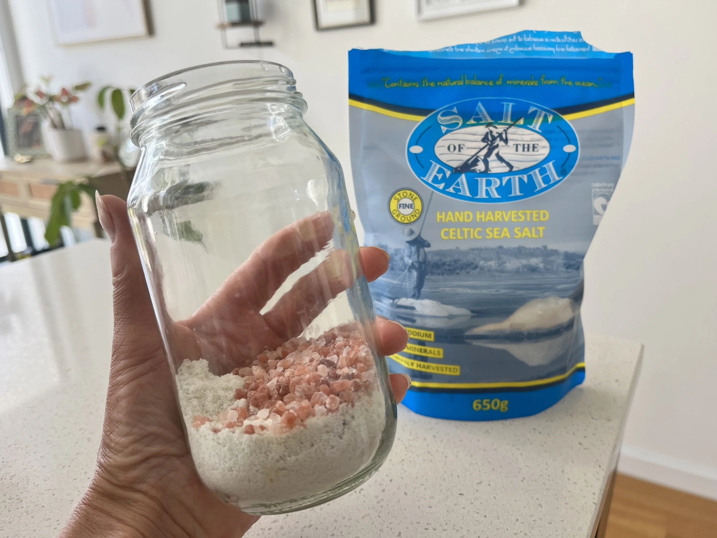 making solé water with celtic sea salt and pink salt. electrolyte drinks