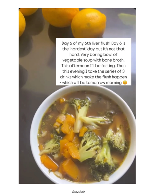 Liver flush diet for day 6, no protein and no fat.