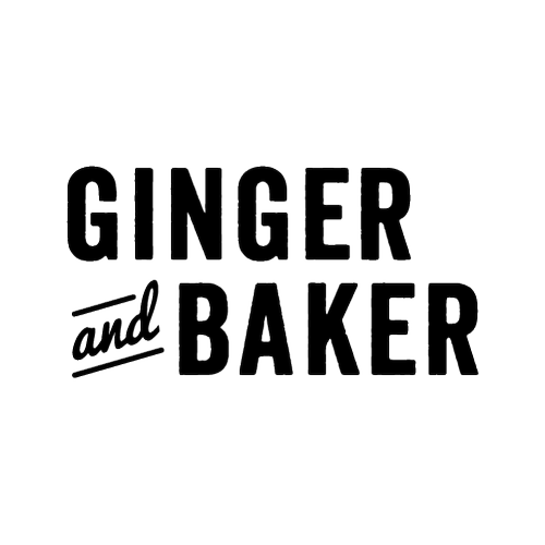 Text reading 'Ginger and Baker' on a black background.