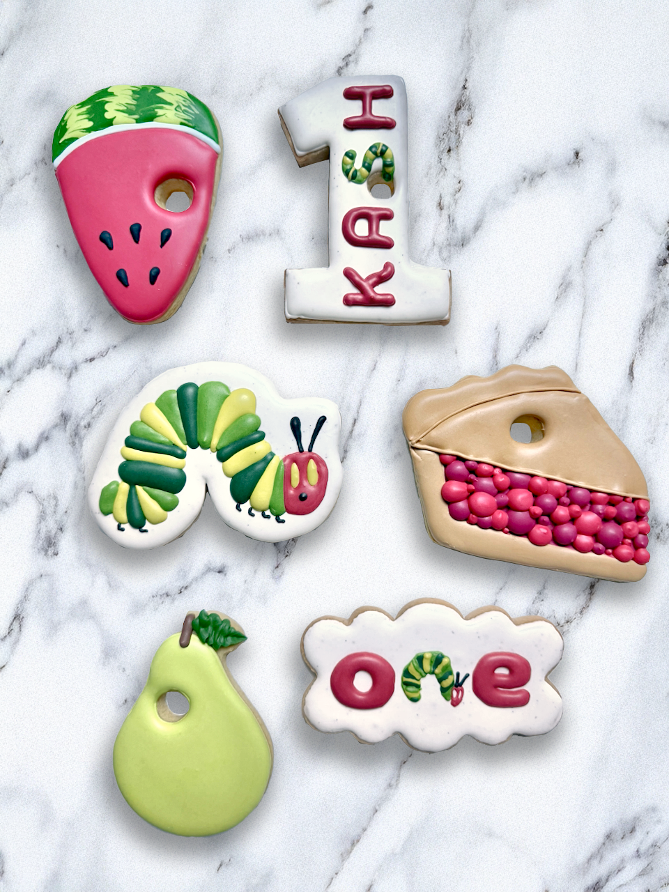 One Hungry Caterpillar baby shower decorated cookies