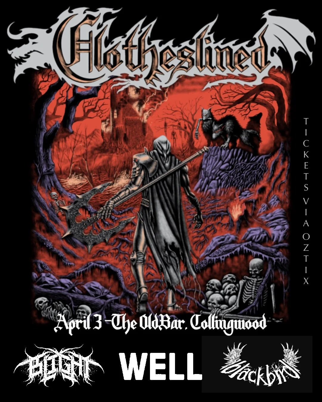 CLOTHESLINED - launch + BLIGHT + WELL + BLACK BIRD