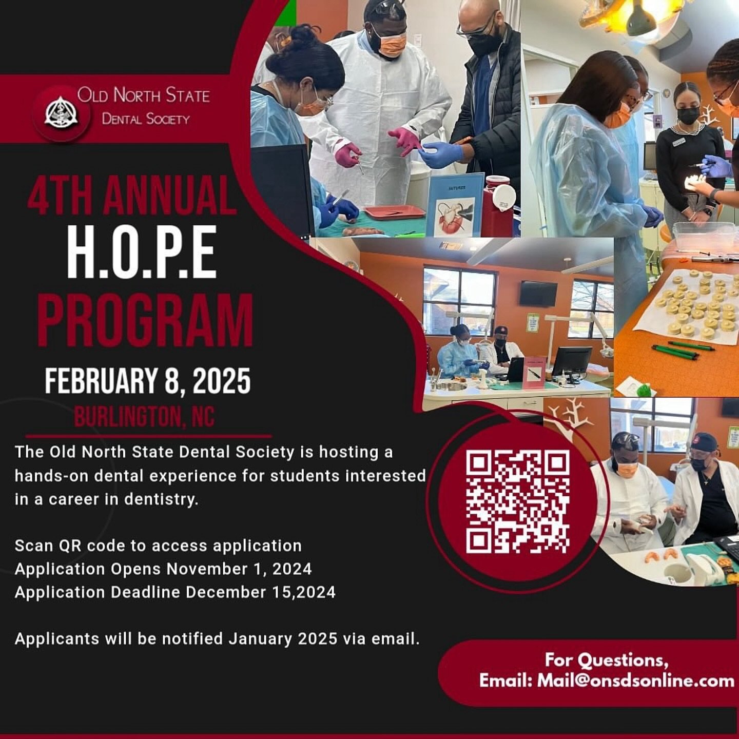 🚨‼️ Interested in dentistry? 
Applications are now open for our HOPE Program. 
It&rsquo;s a day of hands on learning in dentistry! 
Hope to see you soon! ‼️🚨 #BDSPDS #BlackDentalStudents #BlackPreDentalStudents #RepresentationMatters #BlackDentists