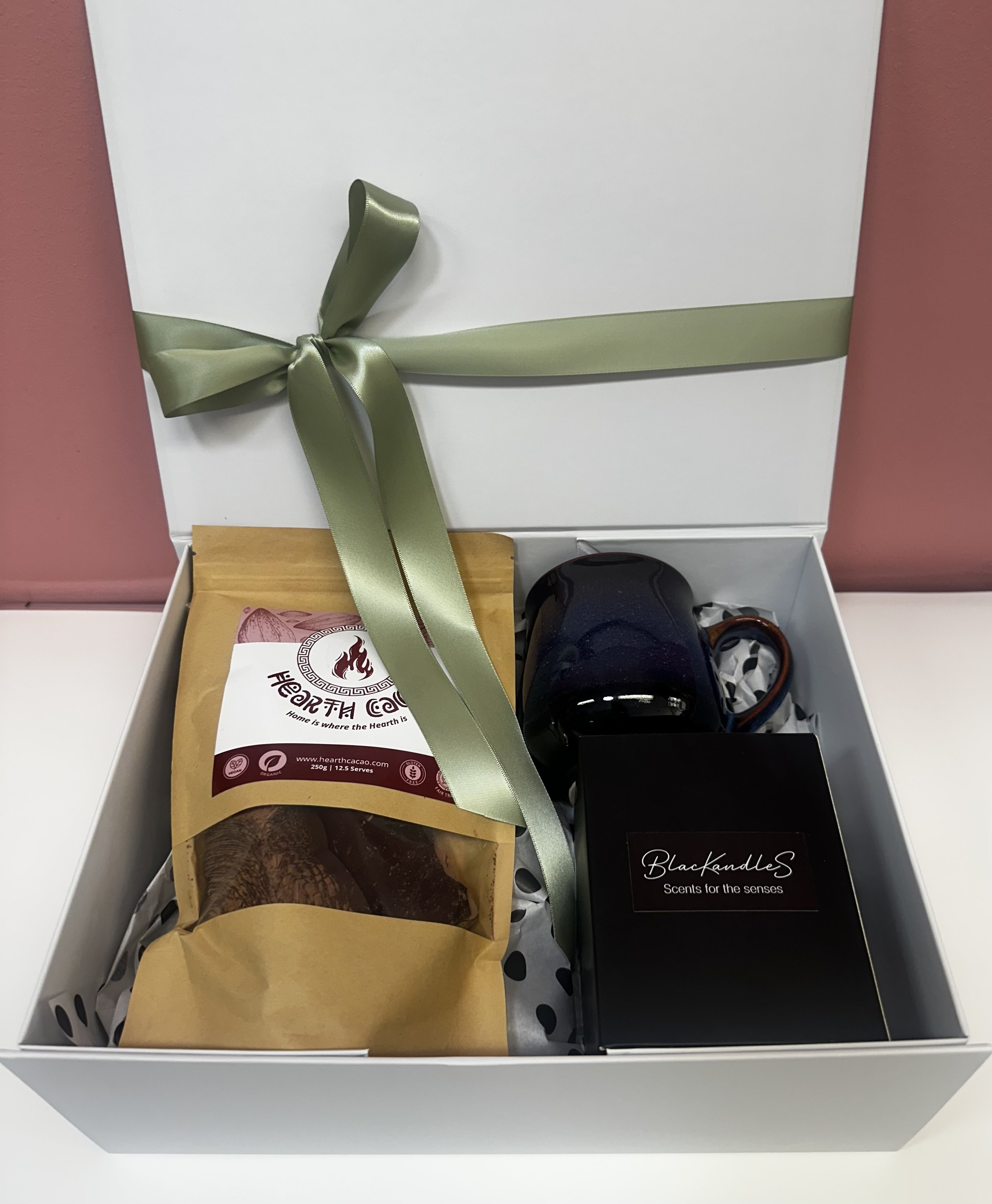 Mother Hearth Cacao Mother's Day Hamper, Pottery for the Planet mug, Love Potion BlacKandle