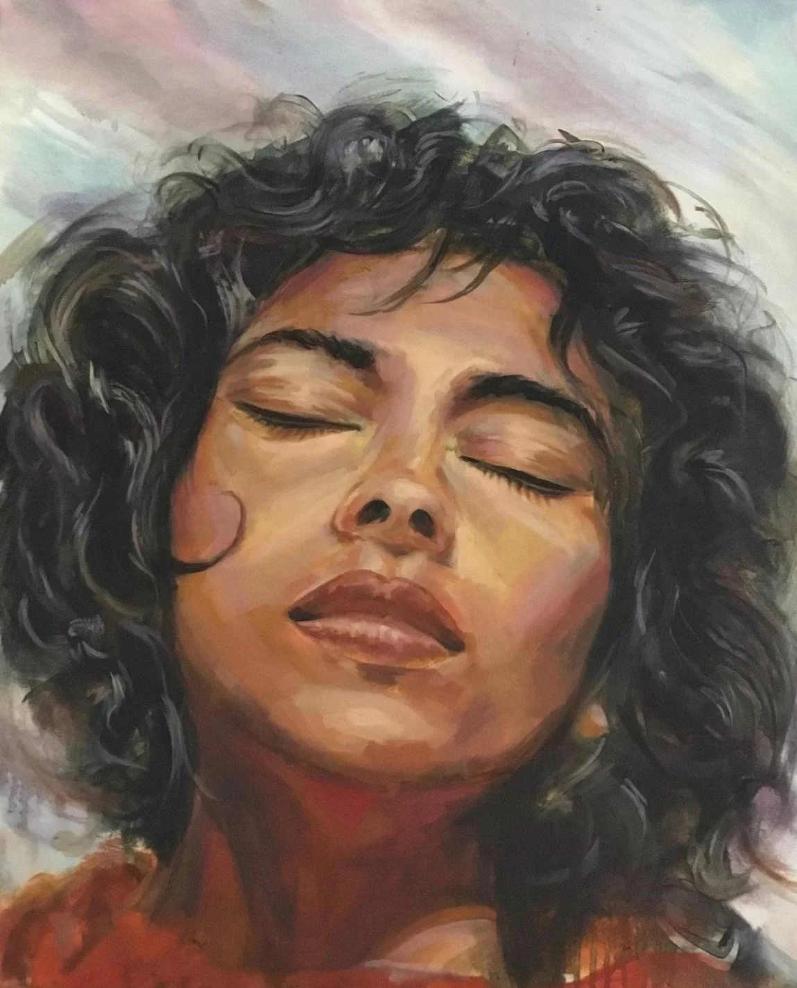 Painting of a young girl with short dark curly hair