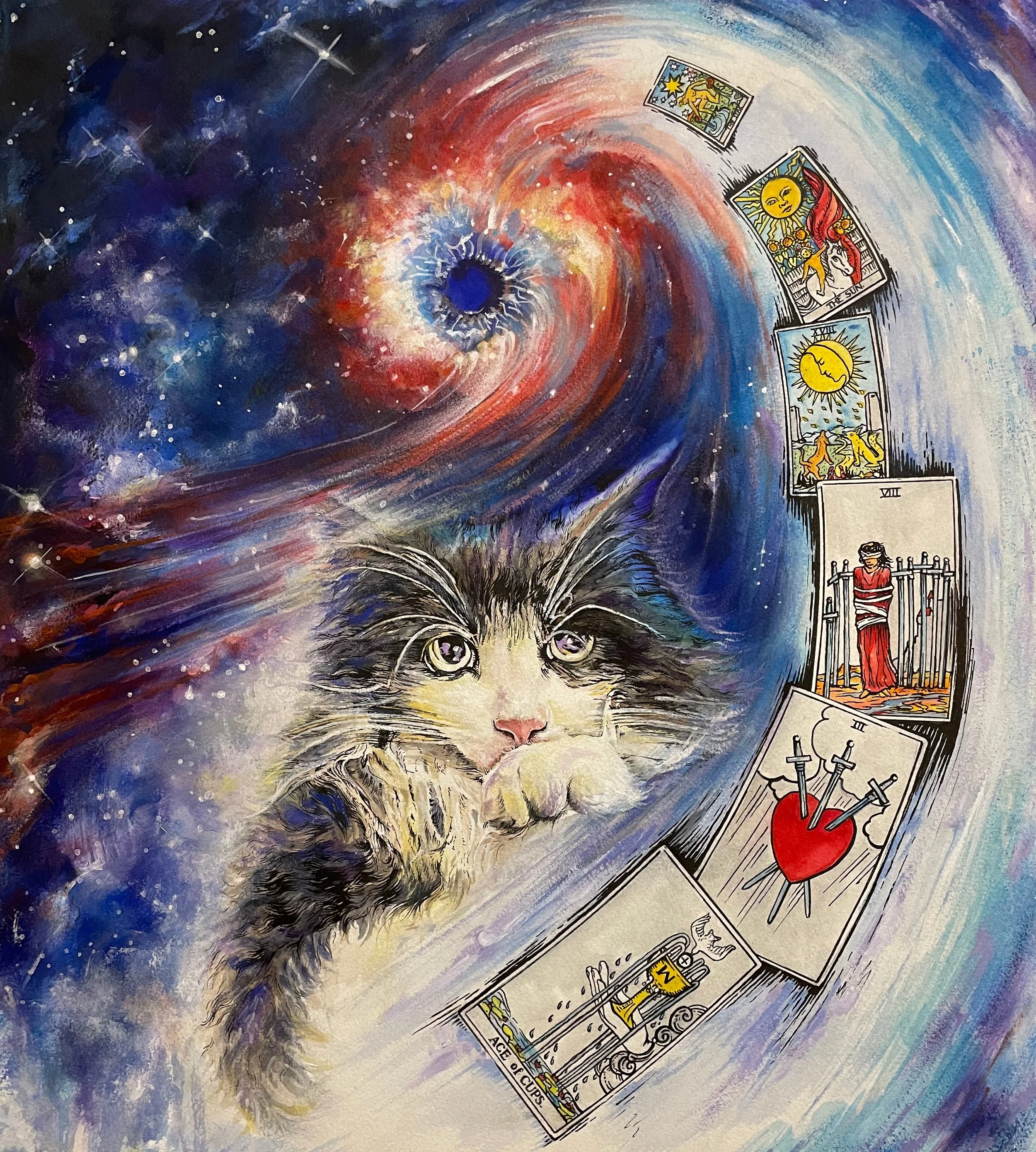 Cat and Tarot Card Painting