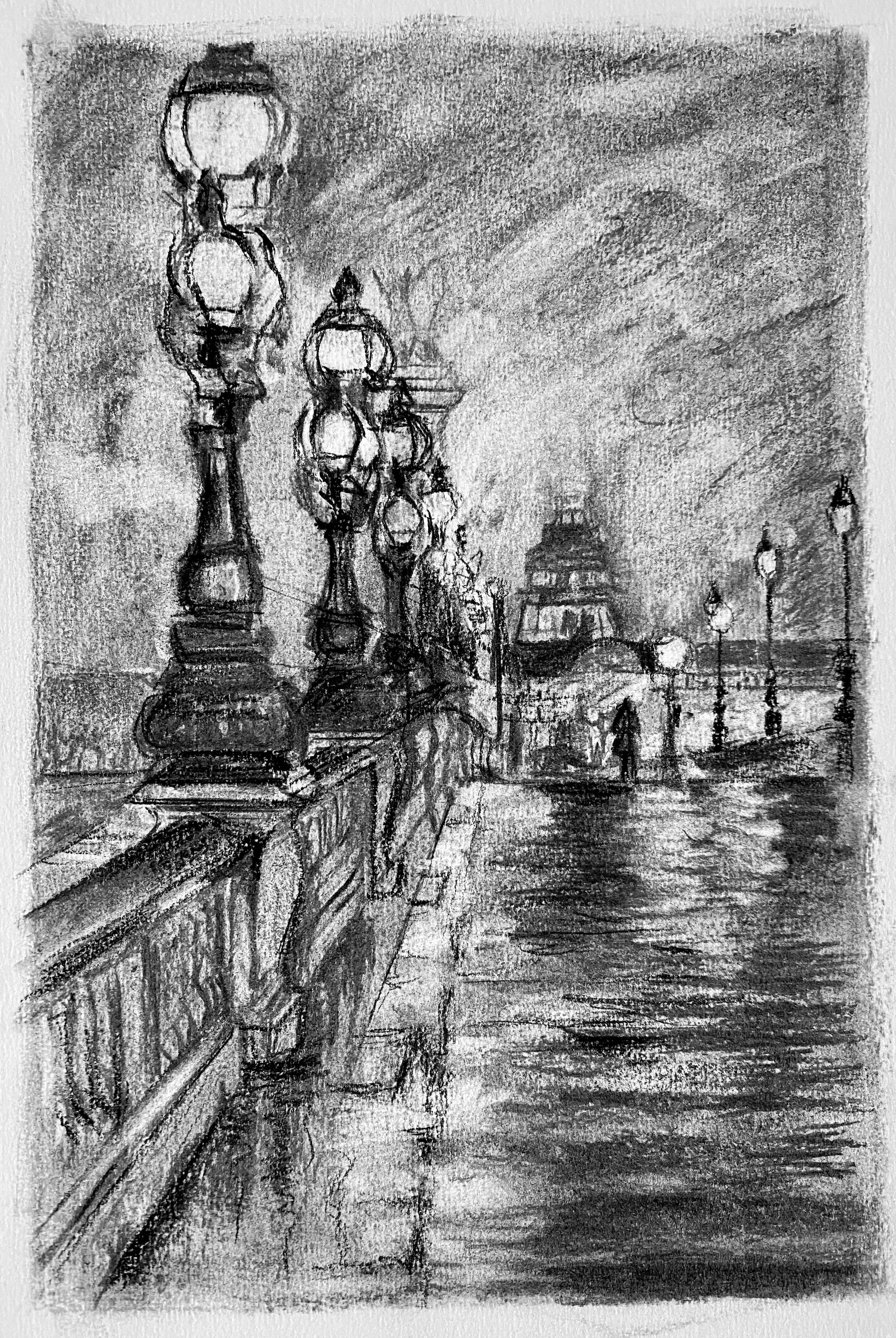 Black and white drawing of Paris