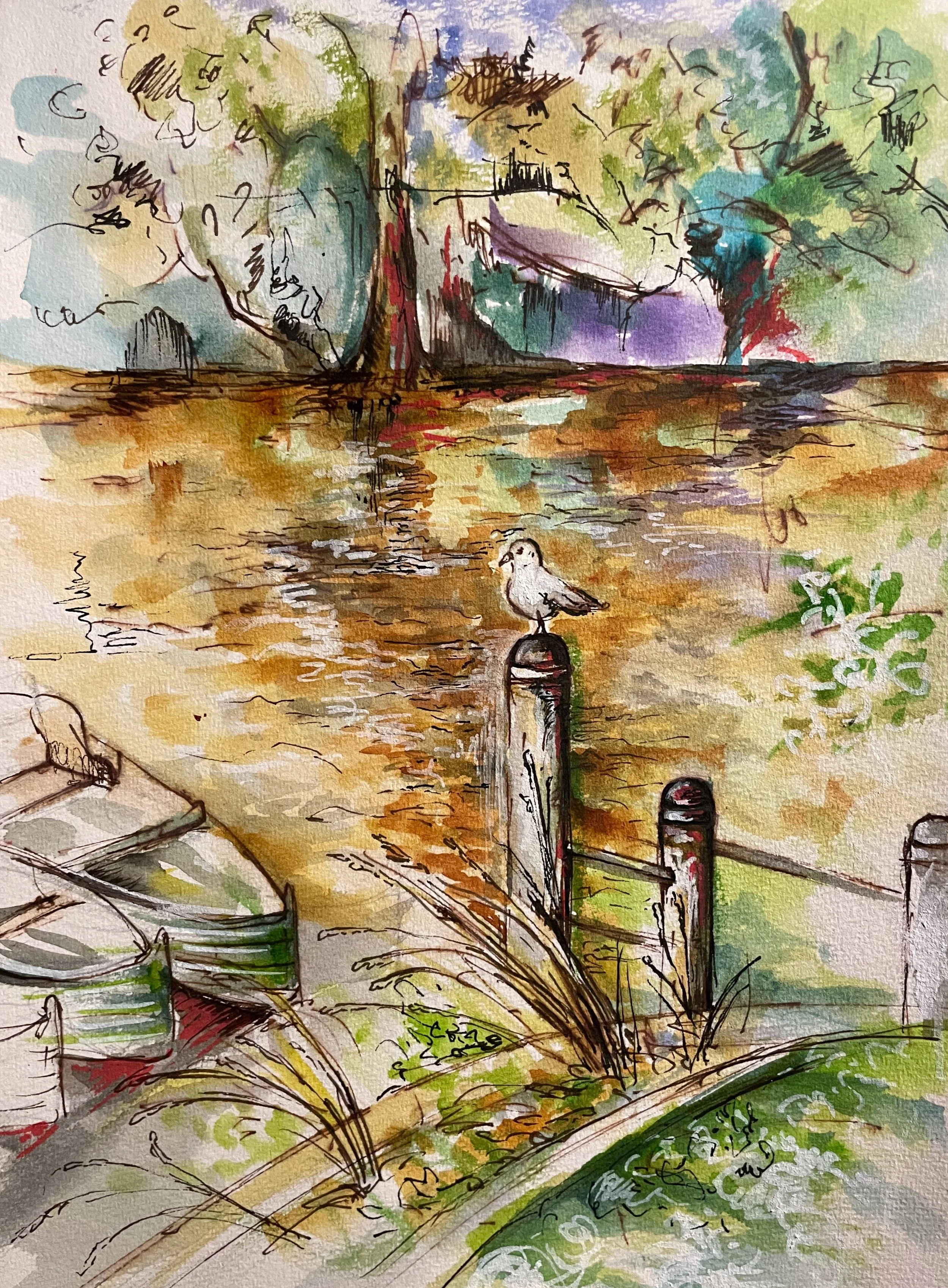 Colour Painting of Fairfield Boathouse