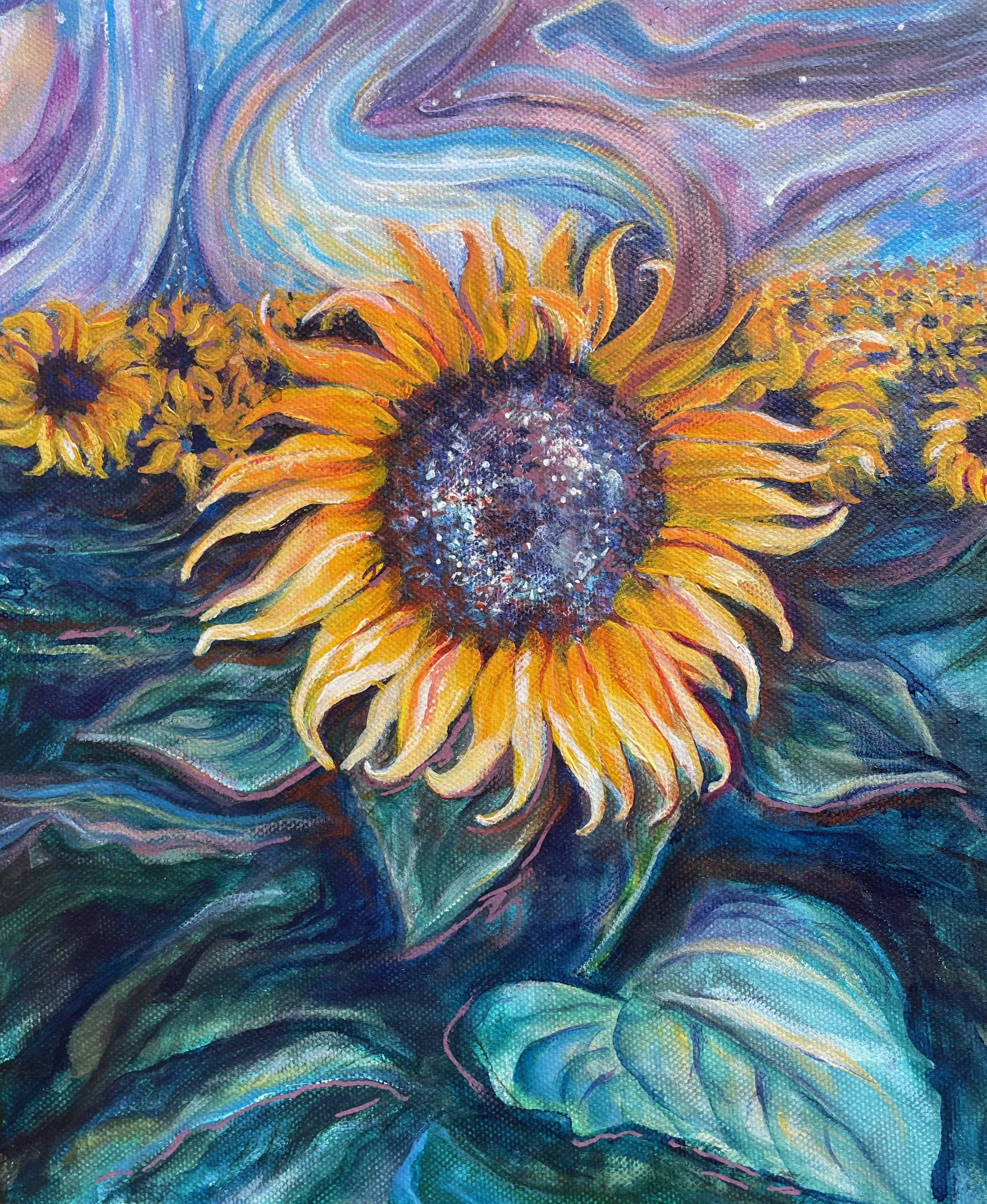 Painting of a Sunflower in a field