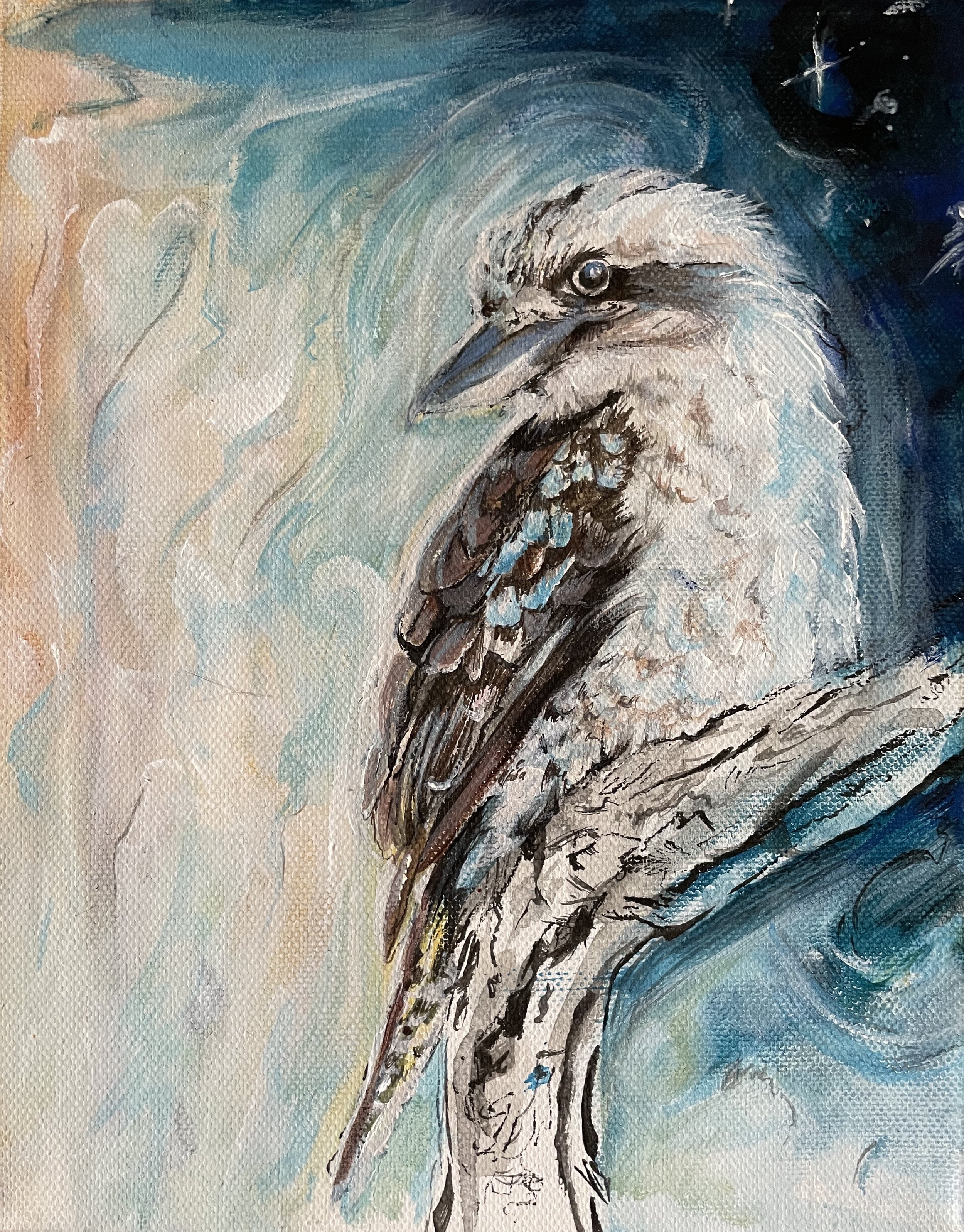 Painting of a Kookaburra on a branch