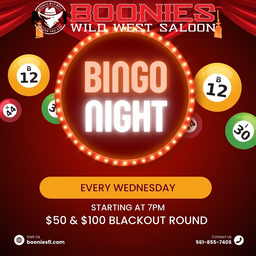 It&rsquo;s bingo night!! 

See you all at 7pm!
#bingo #loxahatchee #boonies #florida #wellington #fun #drinks #bar #food #booniesfl #wildwest #bargames