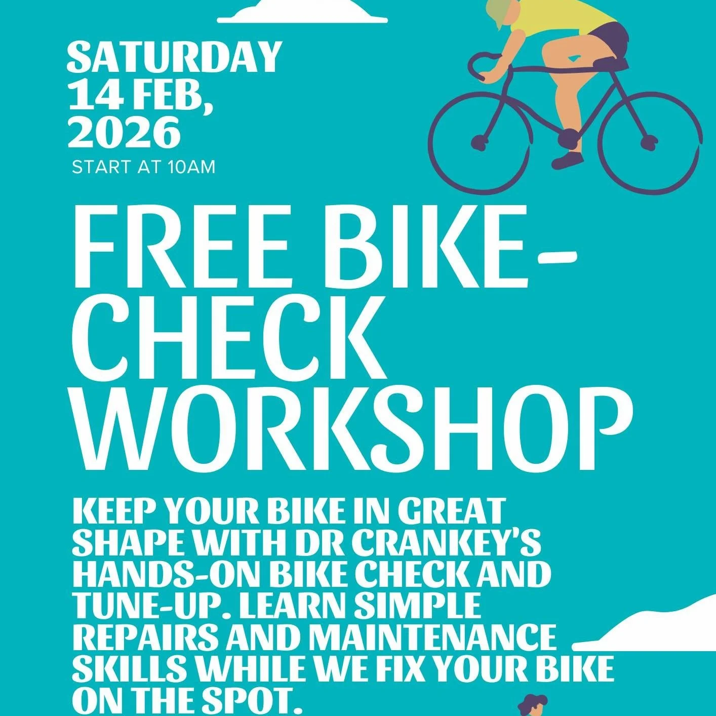 🚲 Last chance to sign up &ndash; only 2 sleeps to go!

If your bike squeaks, rattles, or just feels a bit &ldquo;off&rdquo; 👀, don&rsquo;t miss our FREE bike check this Saturday (Feb 14) from 10am at Holden Street!

Dr Cranky&rsquo;s, in partnershi