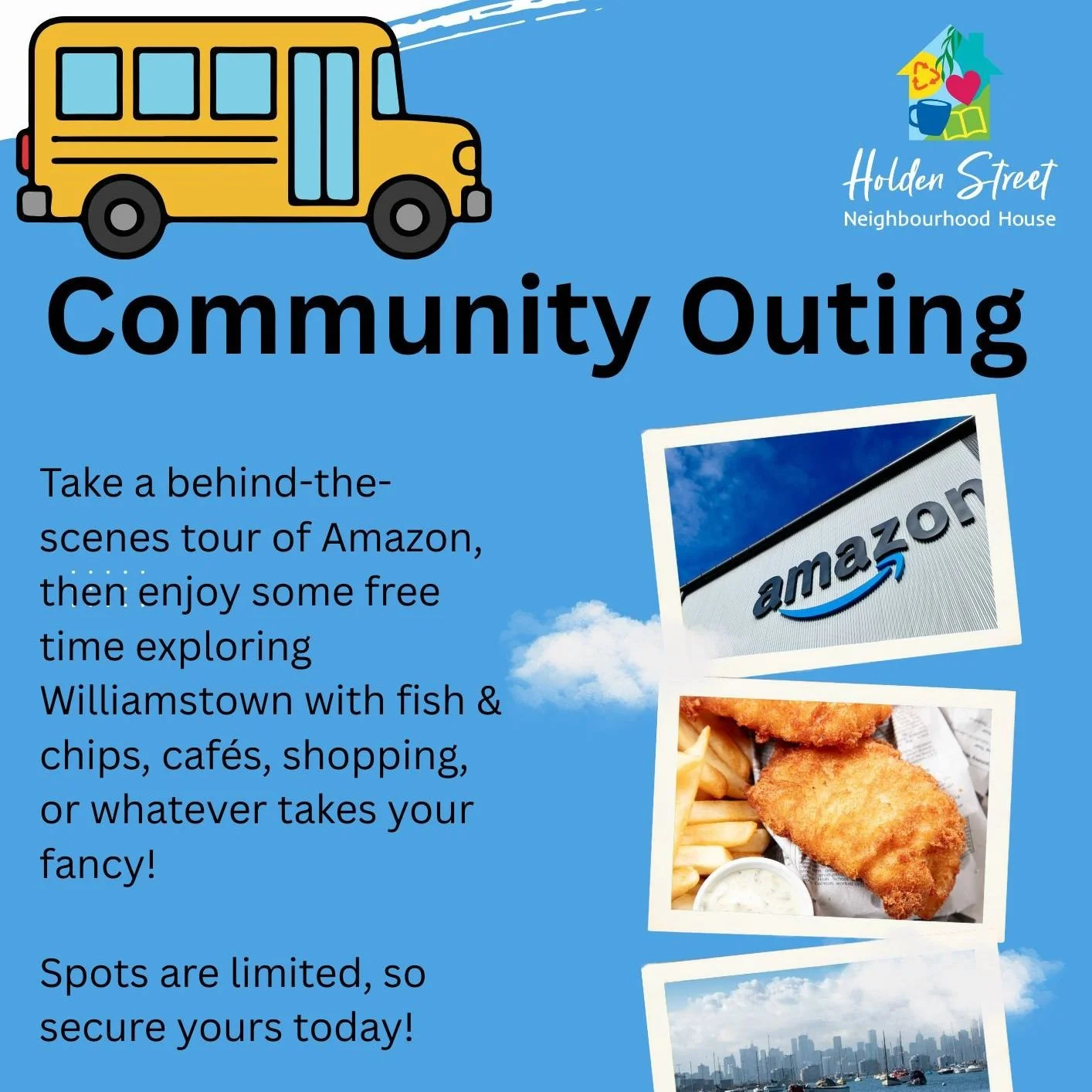 Holden Street&rsquo;s next community outing is coming up, and we&rsquo;d love for you to join us! ☀️🚍

We&rsquo;ll be heading off for a tour of before spending some time exploring.

📅 Friday, June 12th
⏰ 9.30am &ndash; 3.30pm
💲 Cost: $10
🥪 Lunch: