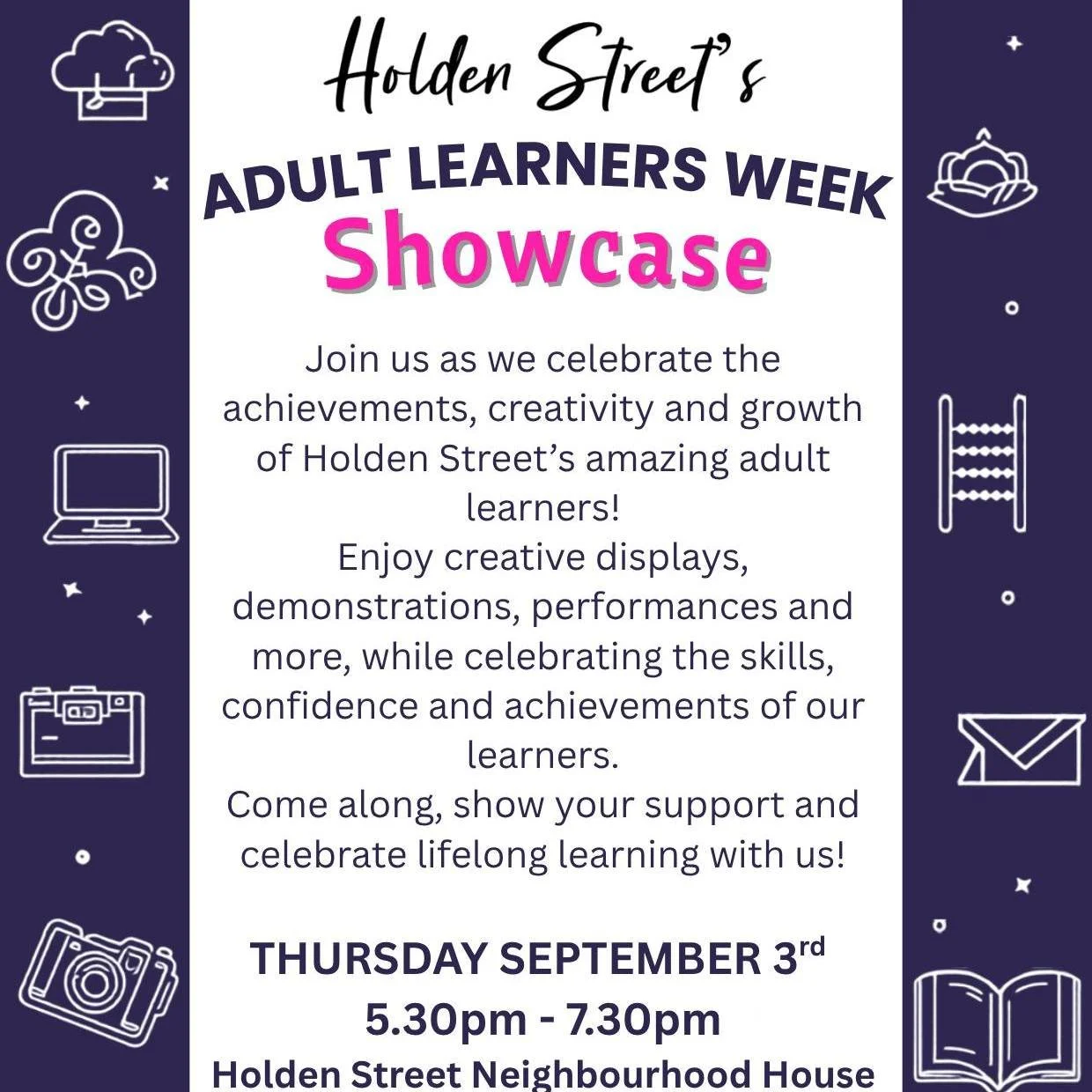 🎉 IT&rsquo;S HAPPENING TONIGHT! 🎉

Our Annual Adult Learners Week Showcase is on TONIGHT from 5.30pm&ndash;7.30pm! 🌟

Come along and celebrate the incredible creativity, skills and achievements of our adult learners. It&rsquo;s always a wonderful 