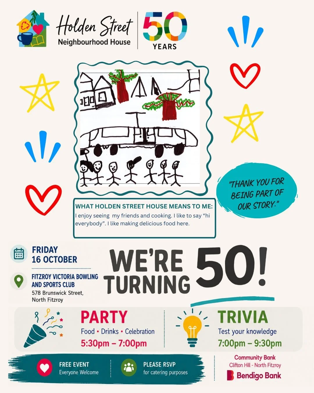 🎈 50 years. And we're getting closer!

Our 50th Celebration is just around the corner, and we're continuing to build our collection of invitations created by the students taking part in Learning for Impact.

This week, we're sharing Alex's version! 