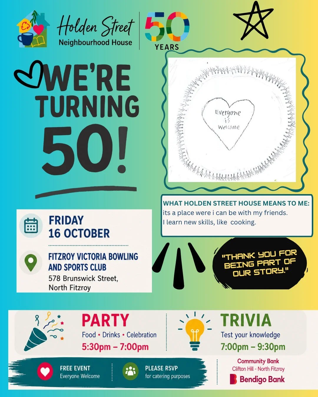 🎉 50 YEARS DESERVES A PARTY.

And we're getting closer!

Our 50th Celebration is happening Friday October 16th, and we're getting ready to celebrate five decades of people, programs, friendships, learning and community at Holden Street.

Today, we'r