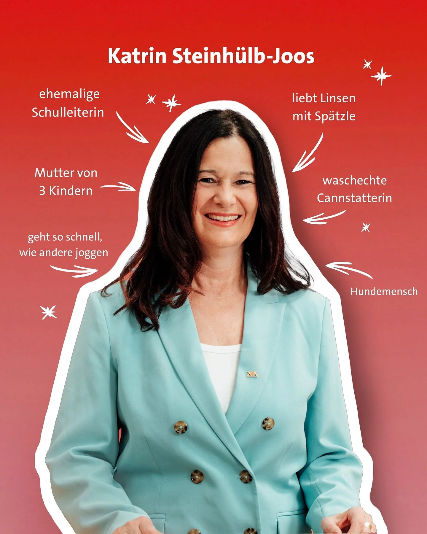 👋Hallo, ich heiße Katrin Steinhülb-Joos.
🏡Ich bin in Cannstatt geboren, schon meine Großeltern waren Cannstatter. Noch immer liebe ich das Cannstatter Eis aus der Eisdiele meiner Kindheit, dem Gamba am Erbesenbrünnele, das zu