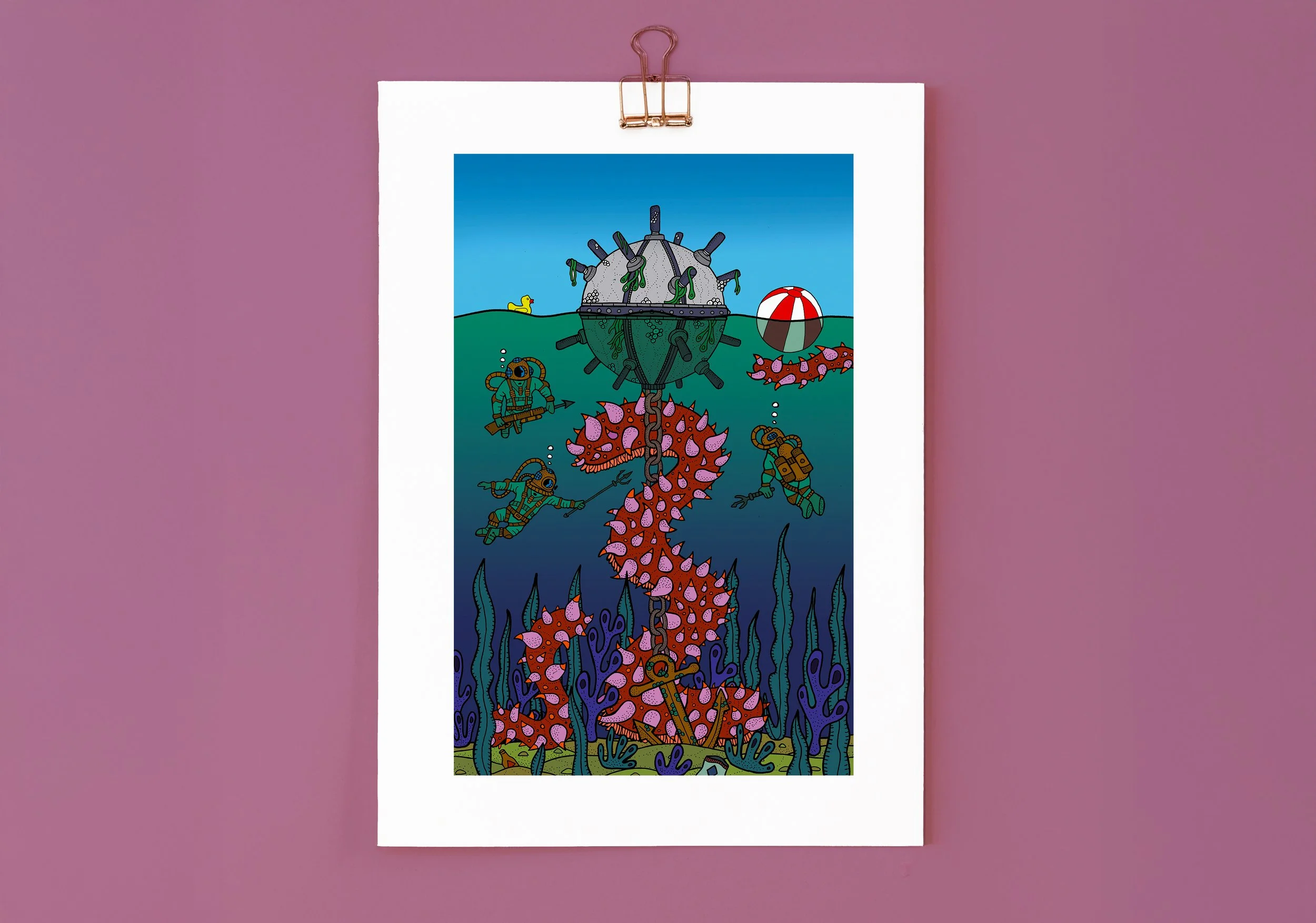 Sea Cucumbers vs Deep Sea Divers - Giclee Print (Unframed)