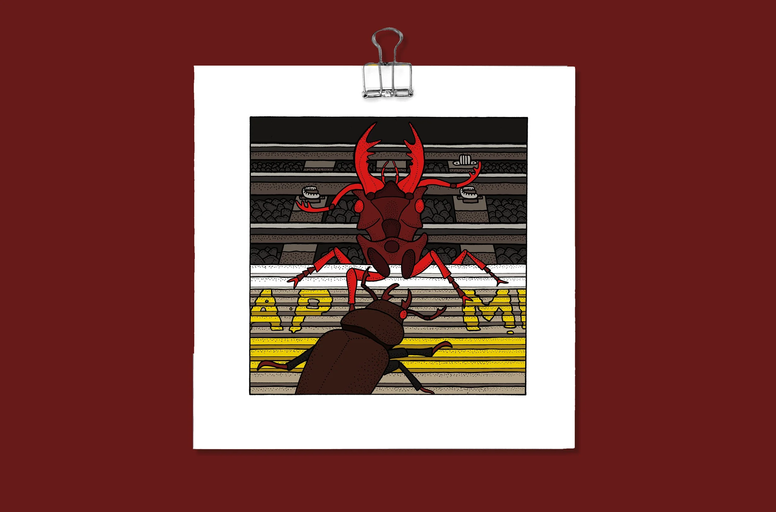 Mind the ga...beetles (mini British Transport dystopia) - Giclee Print (Unframed)