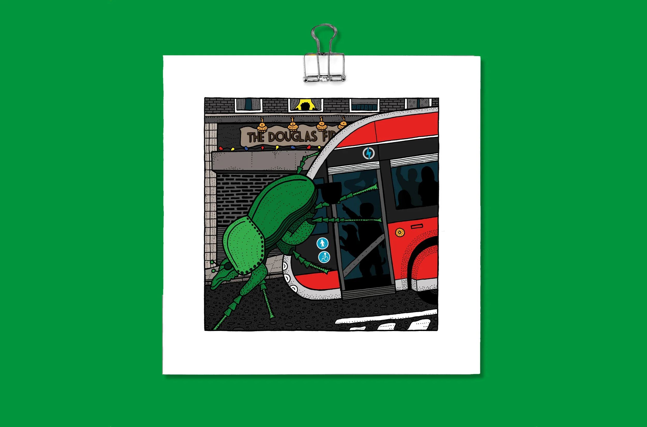 This stag beetle really doesn’t like the 358 (a mini British Transport dystopia) - Giclee Print (Unframed)