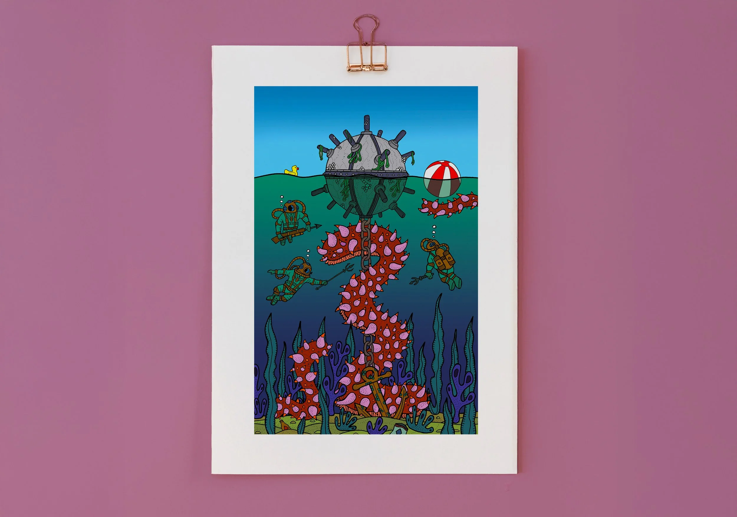 Sea Cucumbers vs Deep Sea Divers - Giclee Print (Unframed)