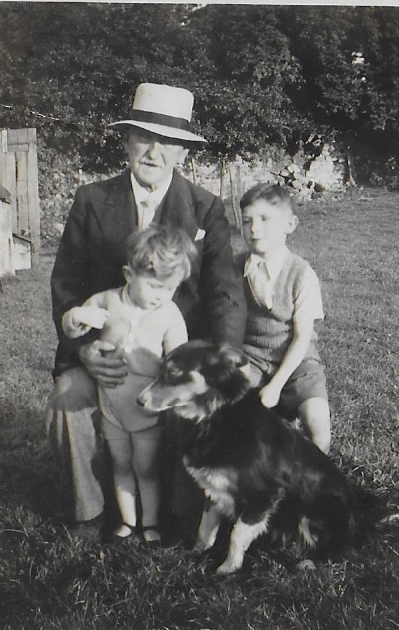 Joseph Wilson (top left), Tony Barker (bottom left), Keith Barker (right), and Joseph's dog