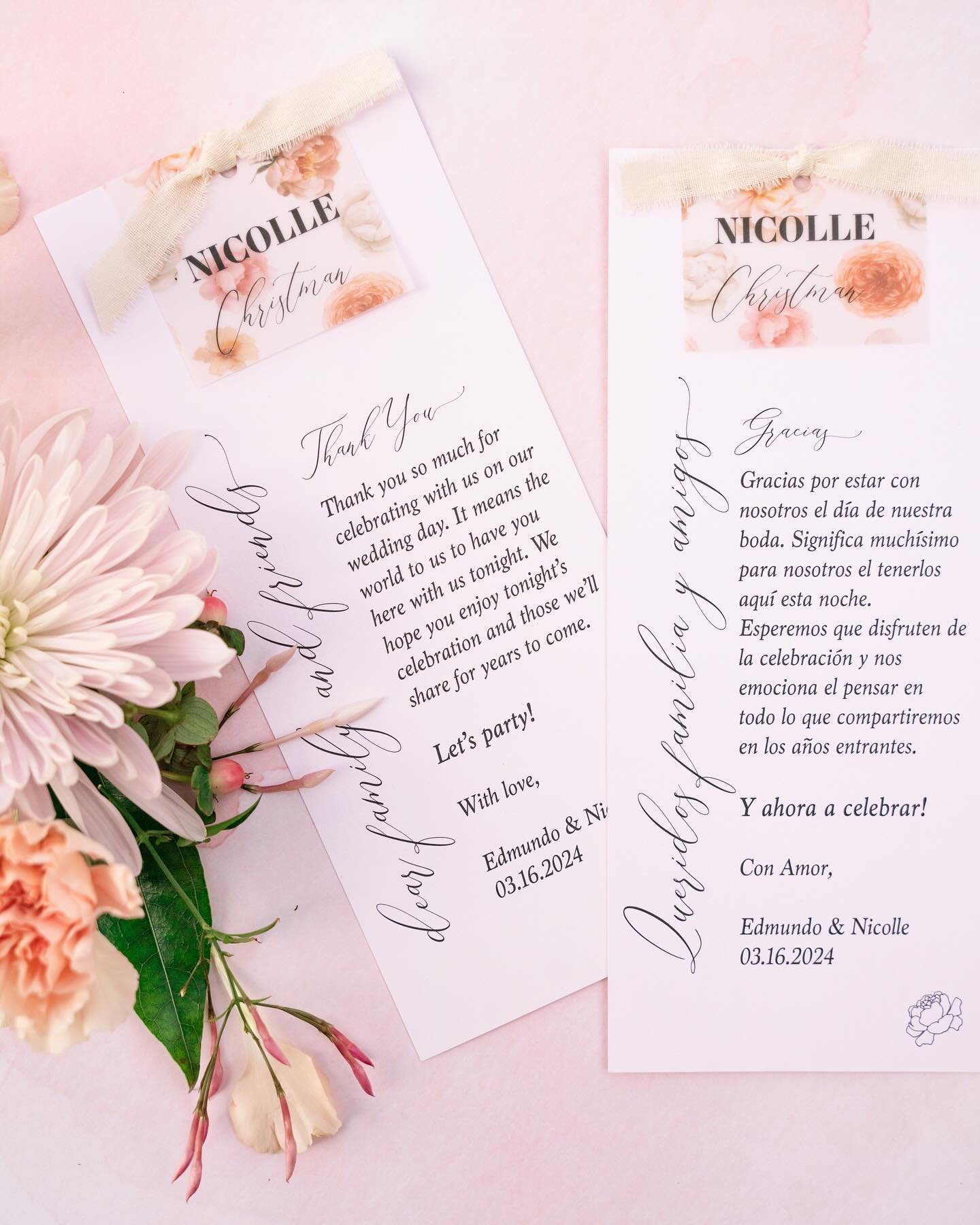Even though love is a universal language, it was a joy (and fun challenge!) to offer day-of stationery in both English &amp; Spanish for this wedding. &iquest;Por qu&eacute; no los dos?

Sometimes the little details are what truly tell your love stor
