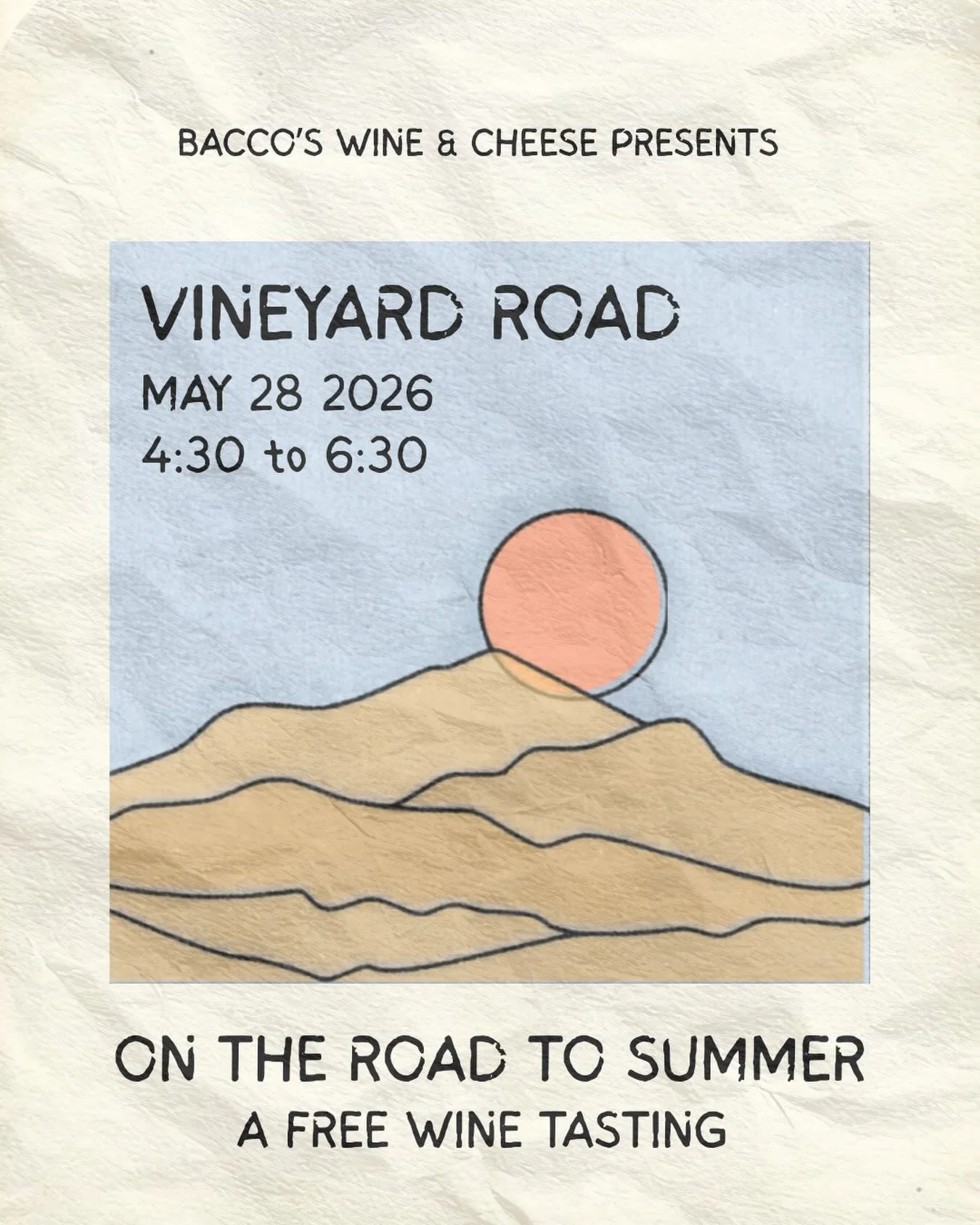 Well shoot, it isn&rsquo;t quite summer yet &mdash; but it&rsquo;s close enough. 

Ben from @vineyardroadwines is coming through Thursday May 28, 4:30&ndash;6:30, with wines built for all your metaphorical beaches. Free tasting, no agenda. Water&rsqu