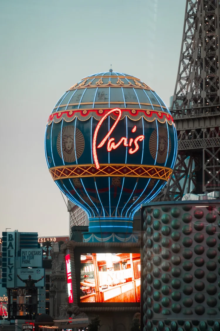 Paris Las Vegas balloon sign and Eiffel Tower replica