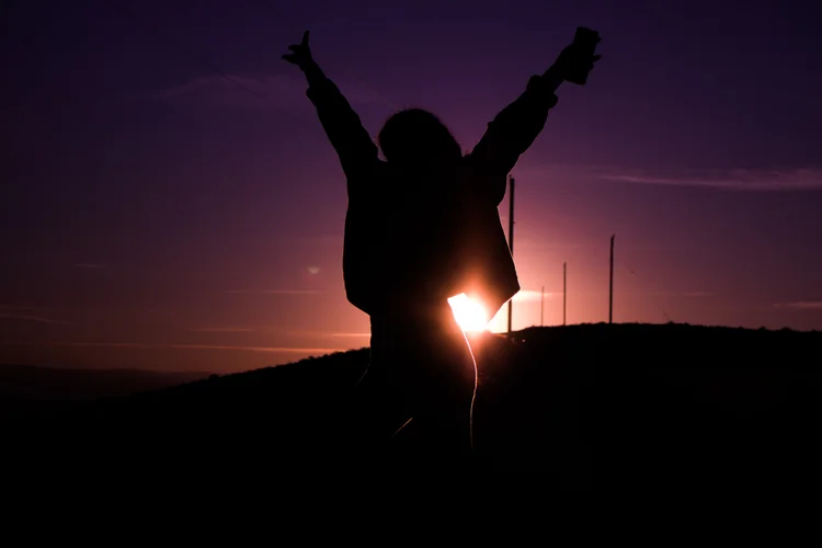 Silhouette against a purple sunset