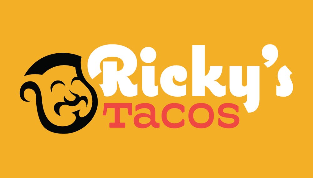 Logo for Ricky’s Tacos, a taco catering startup in Yakima, WA. The icon represents the owner.