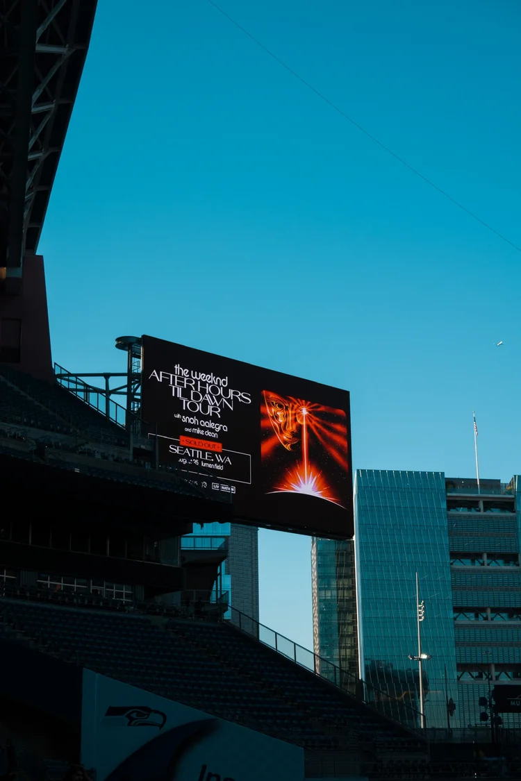 After Hours Till Dawn tour billboard at Lumen Field