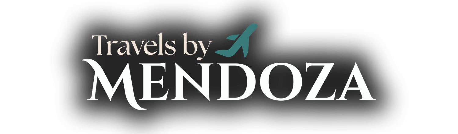 Travels by Mendoza logo with a gray airplane icon