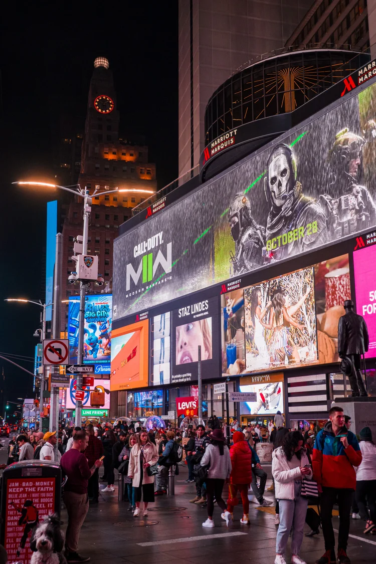 Crowds in Times Square at night
