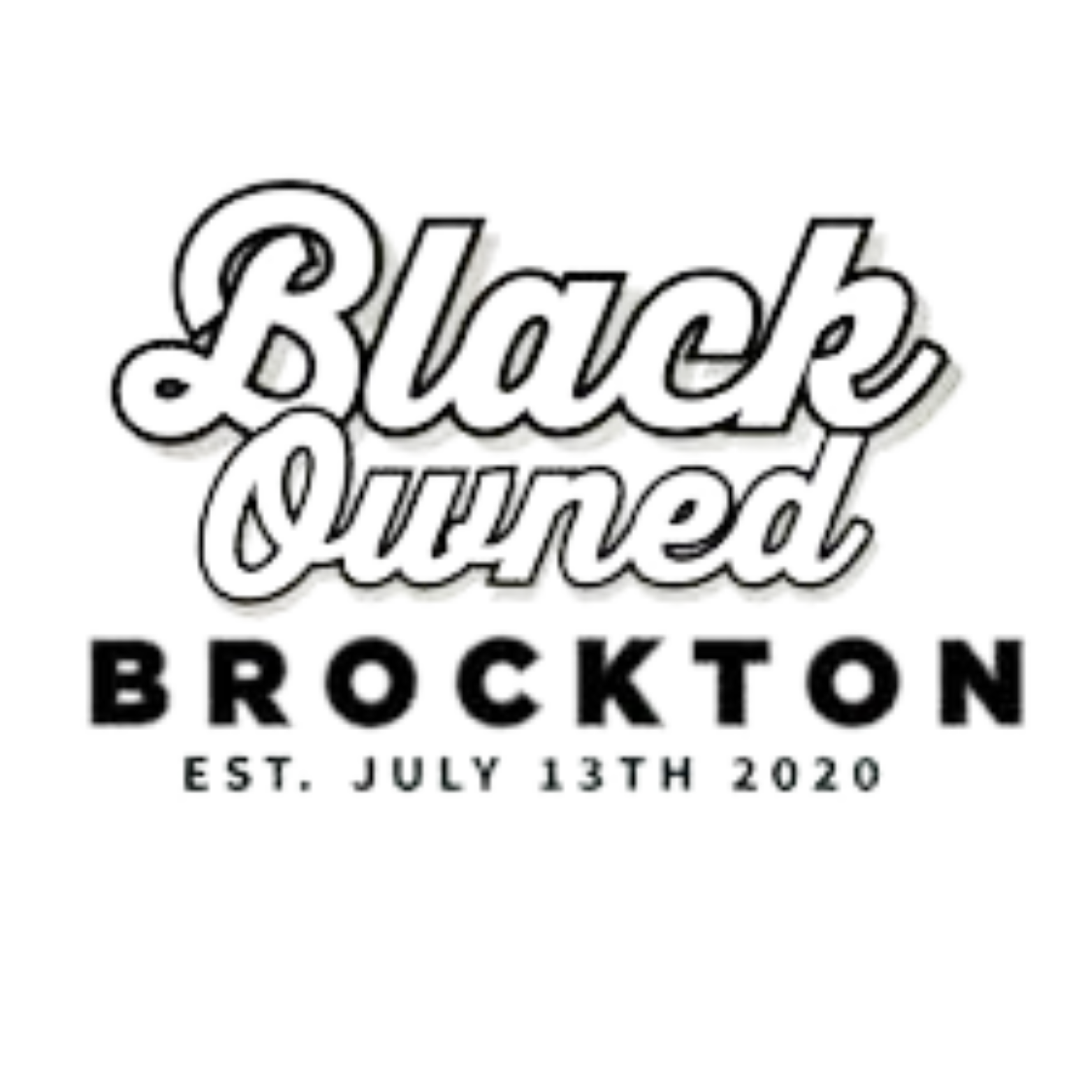 Logo for Black & White Brockton, established July 1st, 2020, with stylized text and bold lettering.