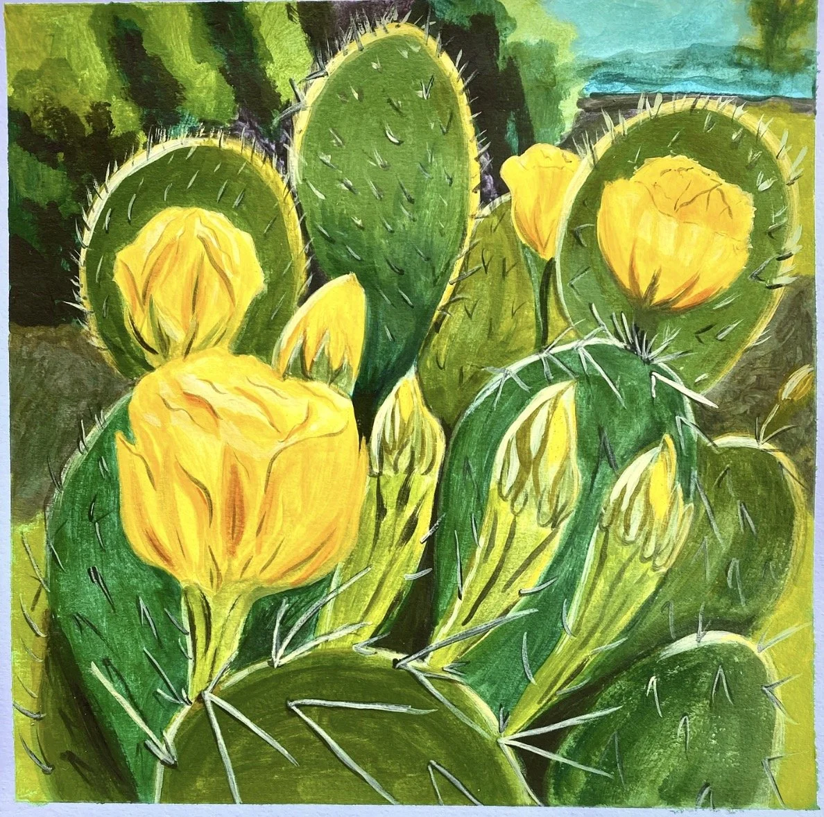 Prickly Pear, Acrylic on Paper, 8" x 8"