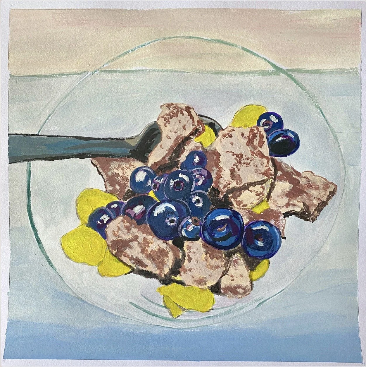 Bluebs, Acrylic on Paper, 8" x 8"