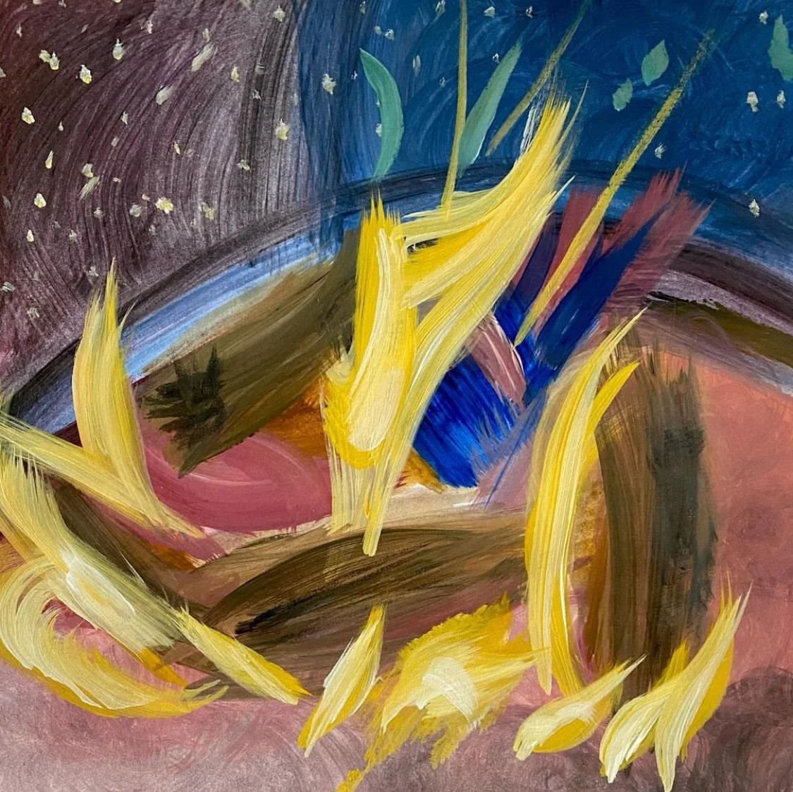 Firepit, Acrylic on Paper, 8" x 8"