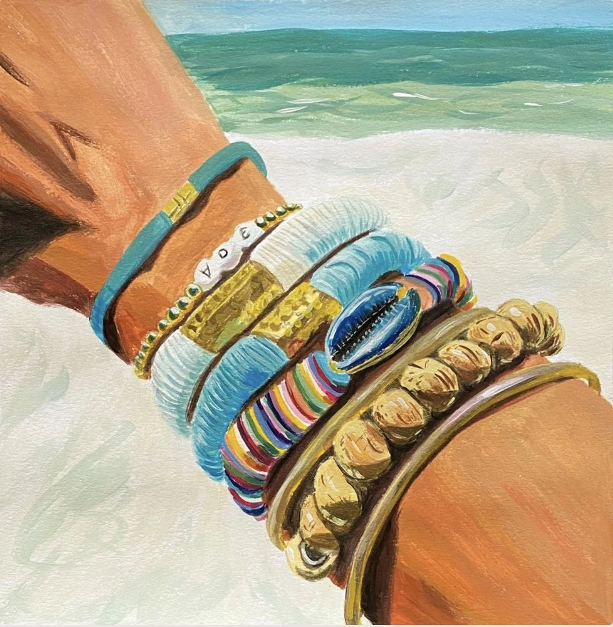 Beach Stack, Acrylic on Paper, 8" x 8"