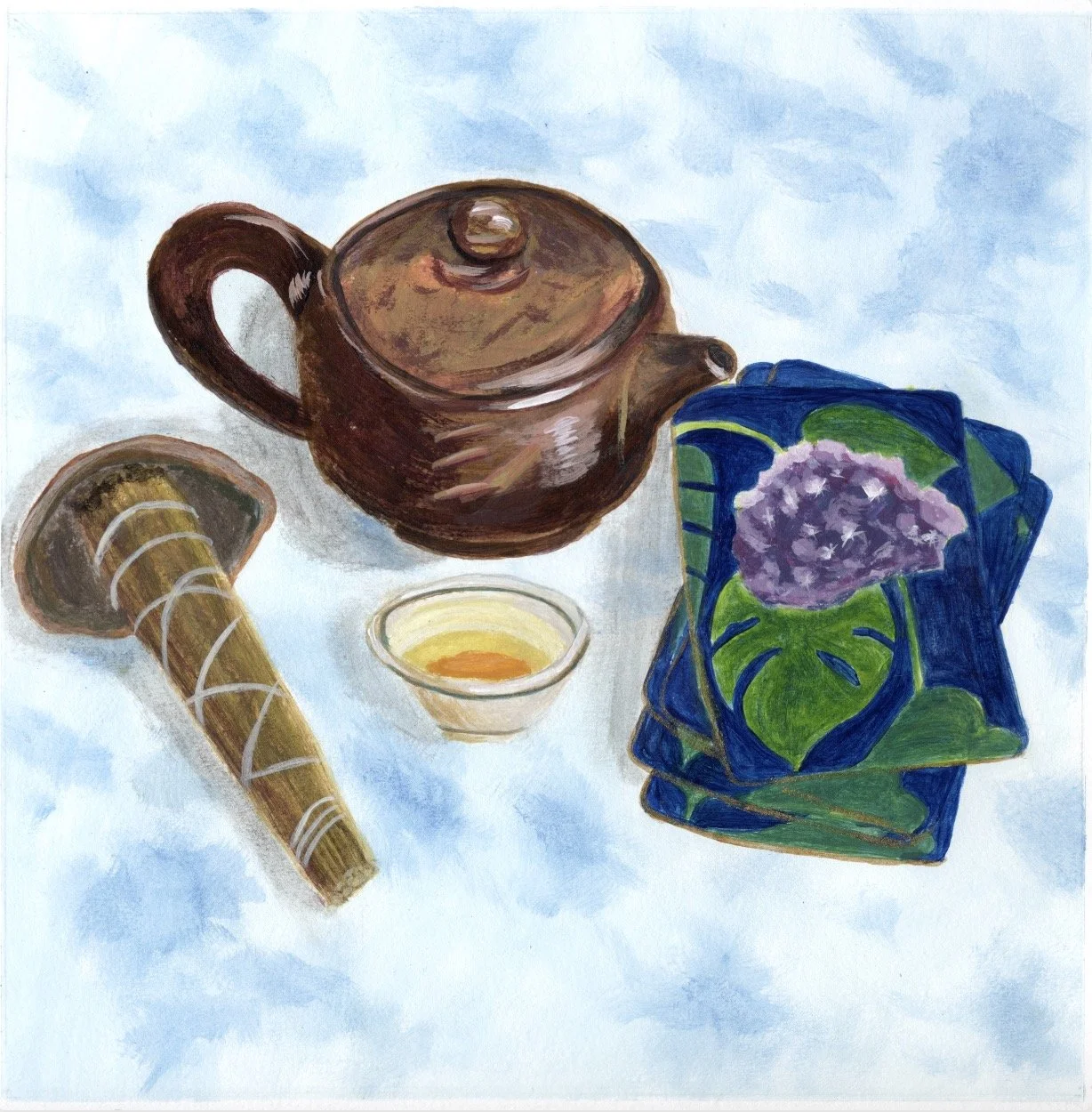 Tea Ceremony, Acrylic on Paper, 8" x 8"