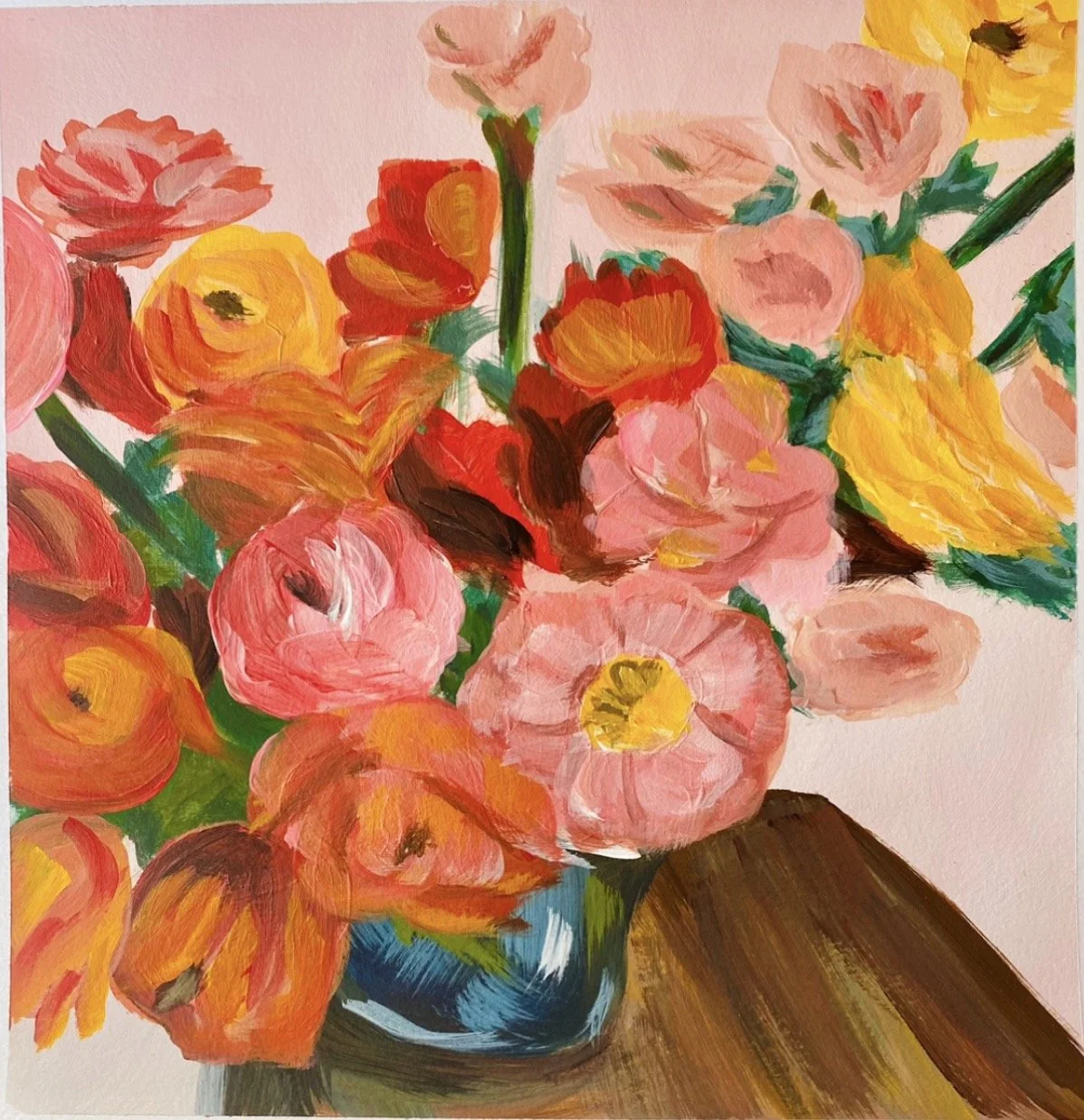 Peachy Keen, Acrylic on Paper, 8" x 8"
