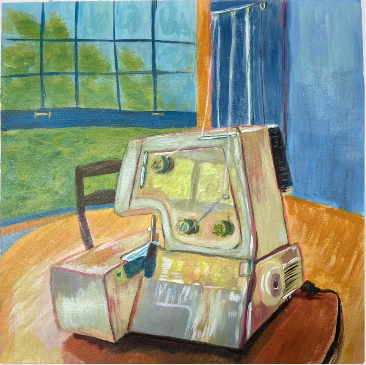 Serging Up A Storm, Acrylic on Paper, 8" x 8"