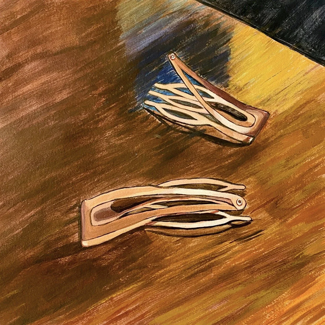 Barrettes, Acrylic on Paper, 8" x 8"