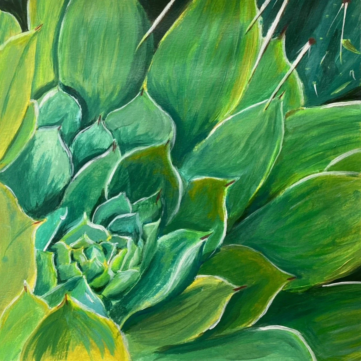 Macro Succulence, Acrylic on Paper, 8" x 8"