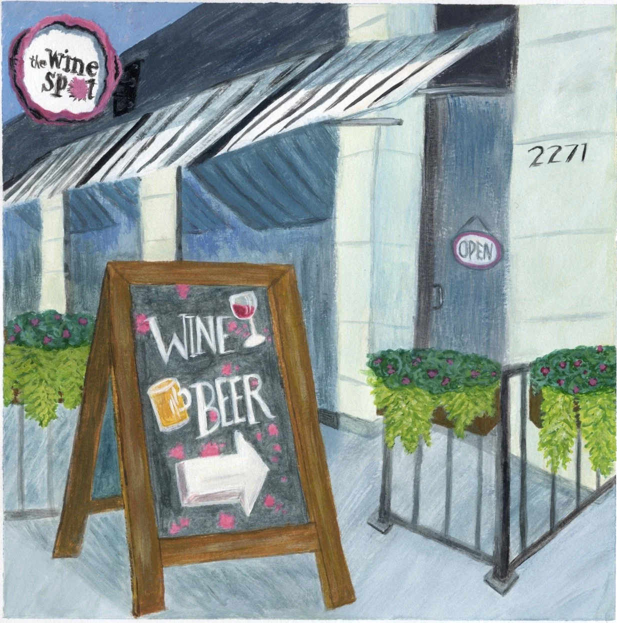 The Wine Spot, Acrylic on Paper, 8" x 8"