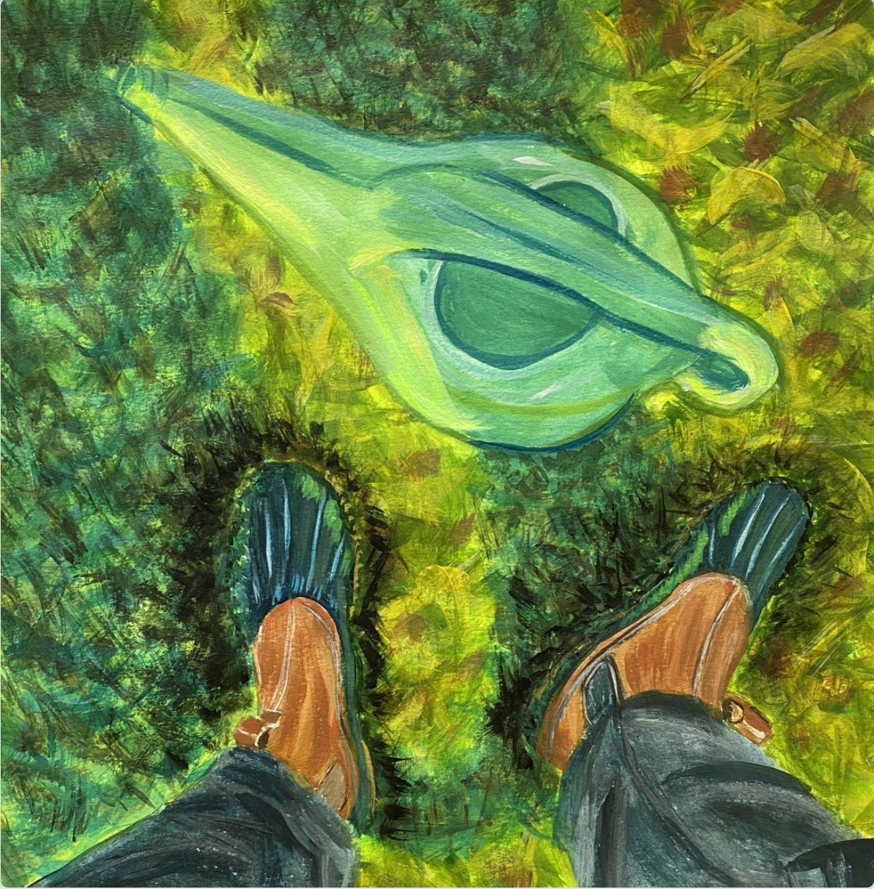 Duck Boots, Acrylic on Paper, 8" x 8"