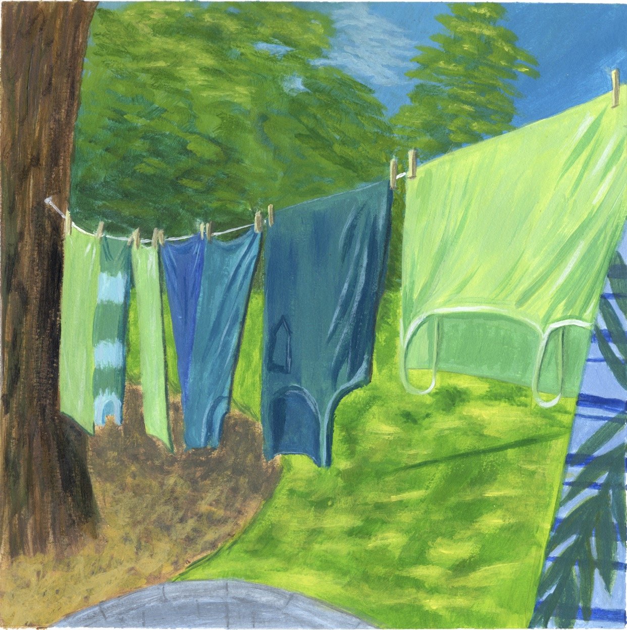 Summer On The Line, Acrylic on Paper, 8" x 8"